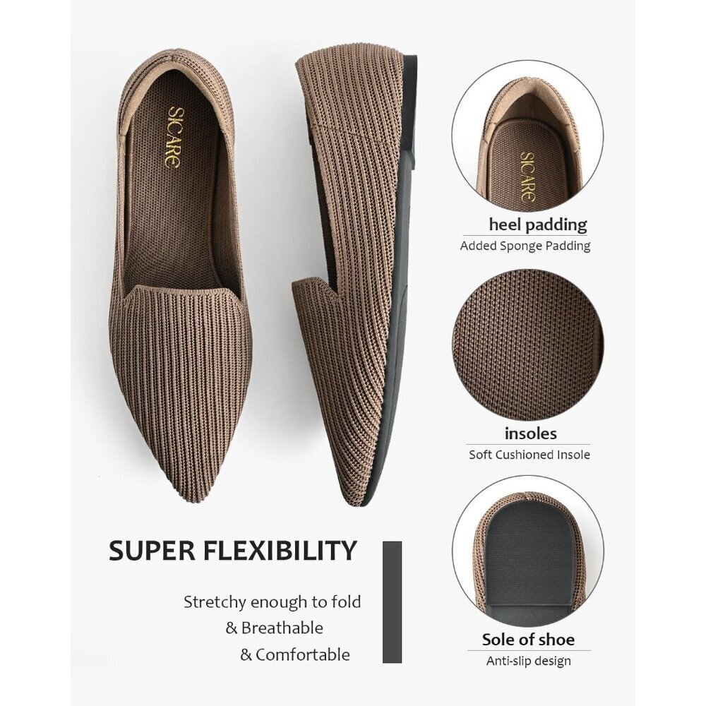 Brown Faux Suede Slip-On Knit Ballet Flats for Dressy Casual Office Work - Picture 3 of 8